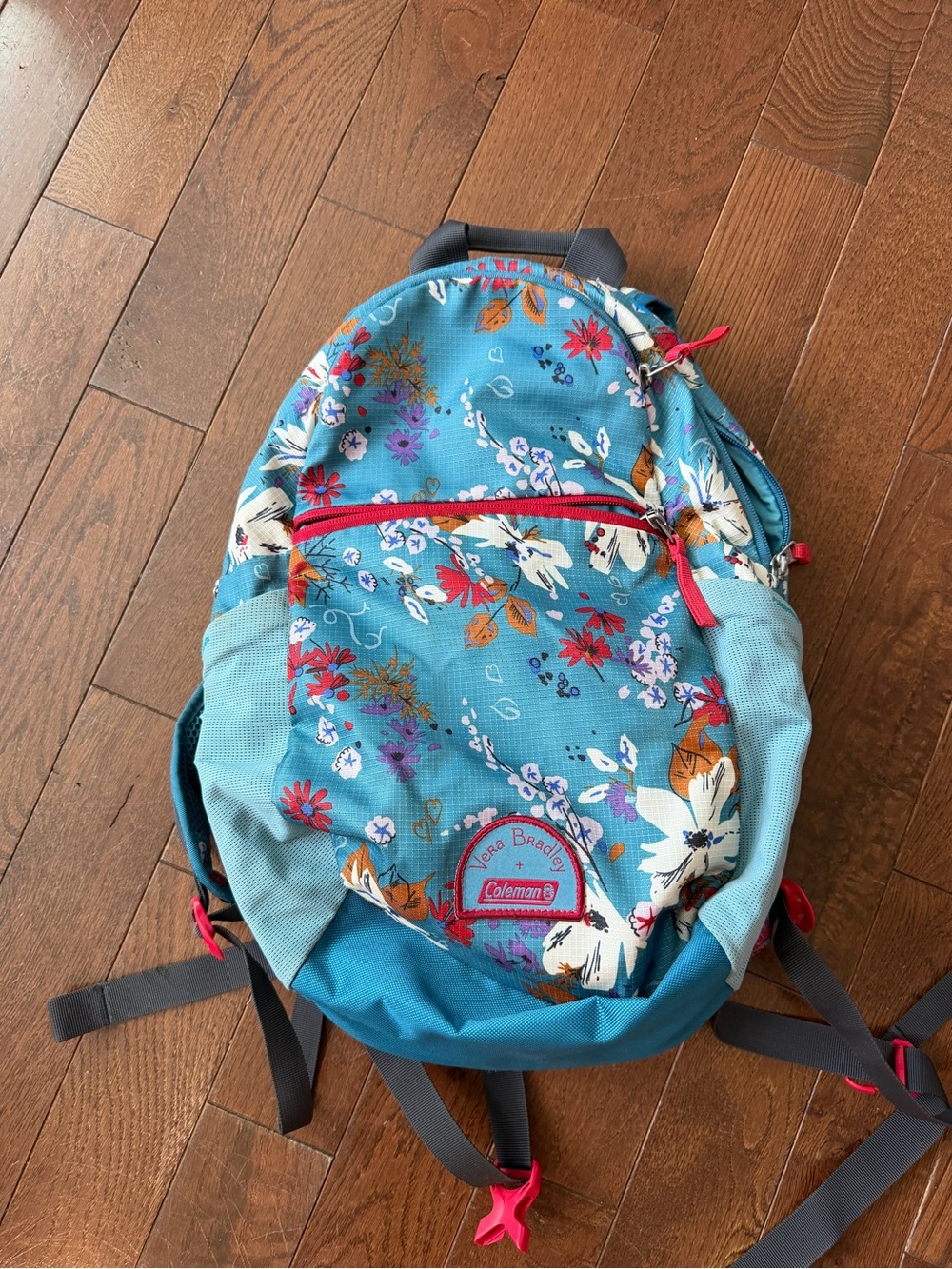 Vera Bradley Teal Floral Backpack with Pink Trim